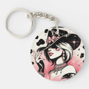 Porte-clés Glam rustique cow-girl rose pailleté imprimé cuir