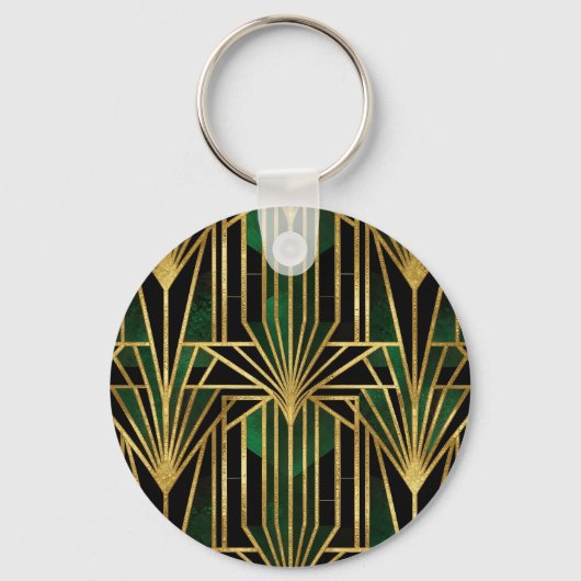 Porte-clés Glamour Art Déco Or Émeraude (Recto)