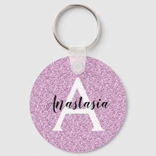 Porte-clés Glamour Féminin Violet Paillettes Monogramme Nom