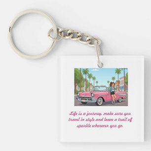 Porte-clés Glamour Rose sur Roues