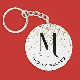 Porte-clés Glamour stylé Monogramme initial en or blanc paill