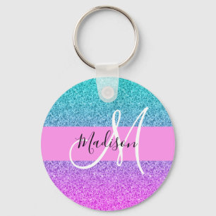 Porte-clés Glamour Violet Aqua Paillettes Brillant Dégradé Mo