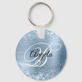 Porte-clés Glitter Bleu clair Foil Fancy Monogramme (Recto)