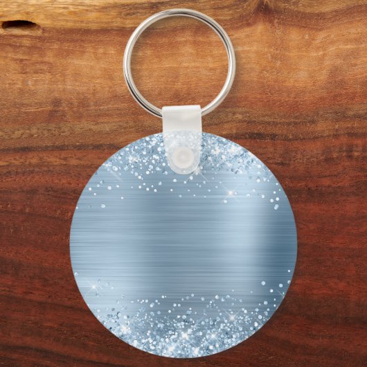 Porte-clés Glitter Bleu clair Foil Fancy Monogramme (Verso)