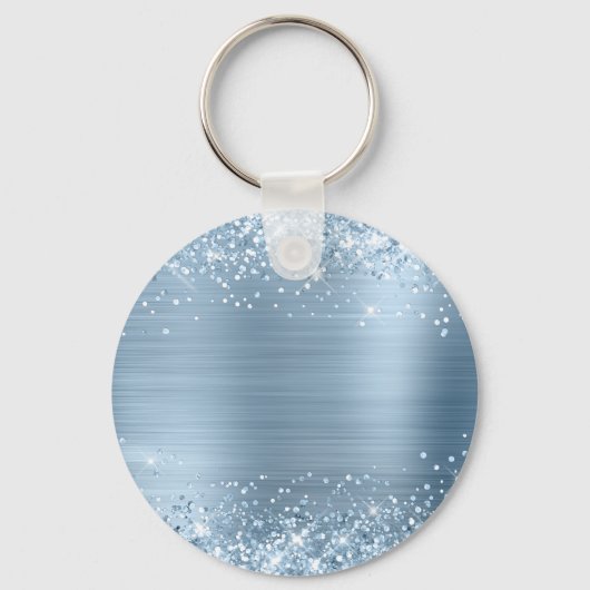Porte-clés Glitter Bleu clair Foil Fancy Monogramme (Verso)