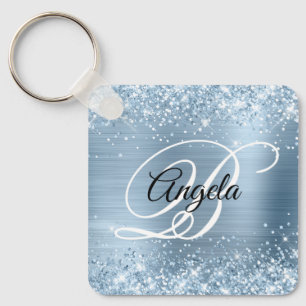 Porte-clés Glitter Bleu clair Foil Fancy Monogramme