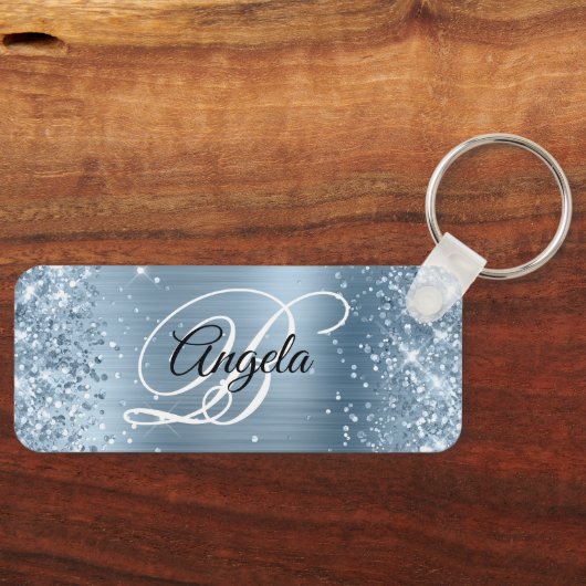Porte-clés Glitter Bleu clair Foil Fancy Monogramme (Recto)