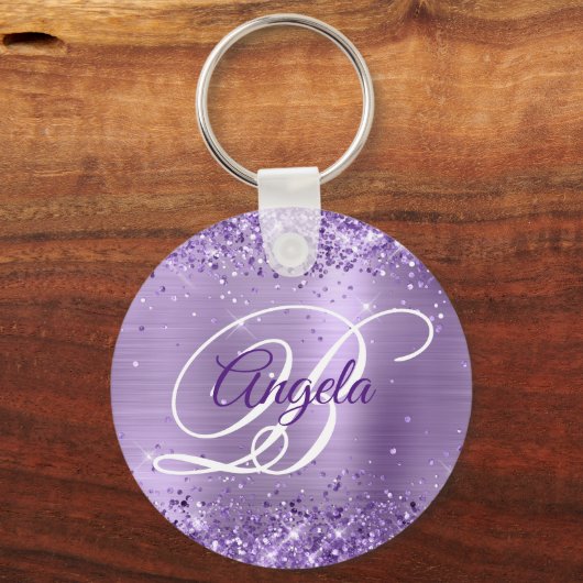 Porte-clés Glitter Lumière Violet Huile Fancy Monogramme (Recto)