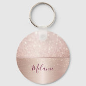 Porte-clés Glitter Rose Gold Glam Nom métallique (Verso)
