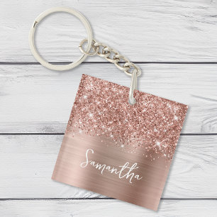 Porte-clés Glitter Rose Gold Glam Nom Photo