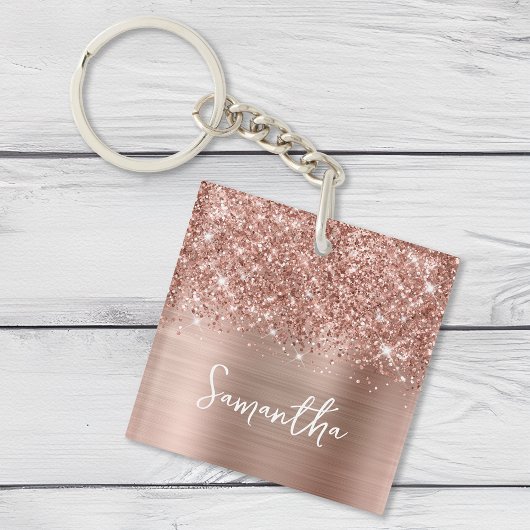 Porte-clés Glitter Rose Gold Glam Nom Photo