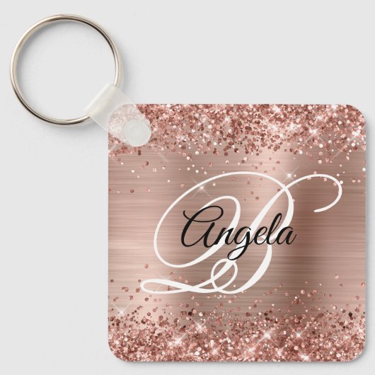 Porte-clés Glitter Rose Or huile Fancy Monogramme (Recto)