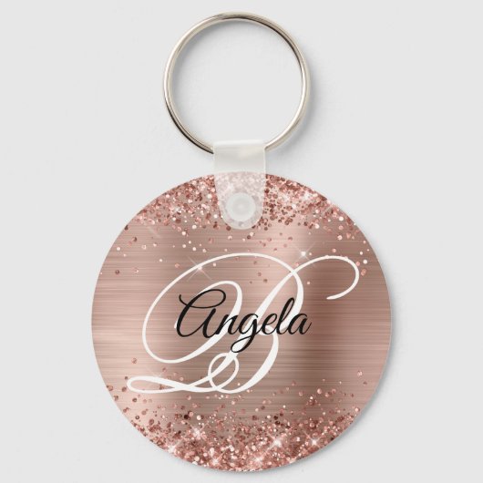 Porte-clés Glitter Rose Or huile Fancy Monogramme (Recto)