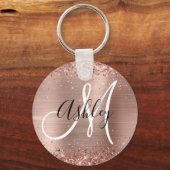 Porte-clés Glitterie Rose Gold Foil noir blanc Monogramme (Recto)