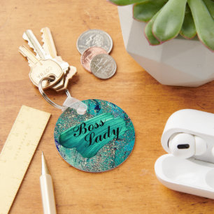 Porte-clés Glittery Aqua Peinture Strots Boss Lady