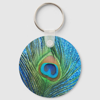 Porte-clés Glittery Blue Peacock Feature Encore Vie