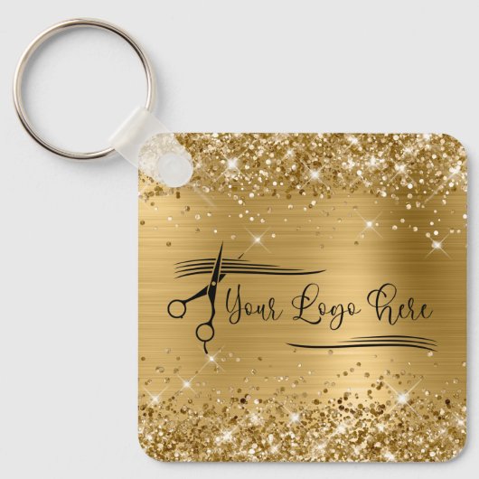 Porte-clés Glittery Gold Glam pour votre logo (Recto)
