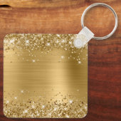 Porte-clés Glittery Gold Glam pour votre logo (Verso)