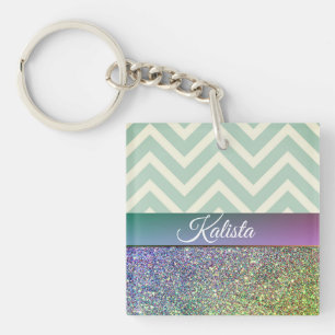 Porte-clés Glittery Green et Purple Chevron
