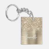 Porte-clés Glittery Pale Gold Glam Name Photo (Devant gauche)