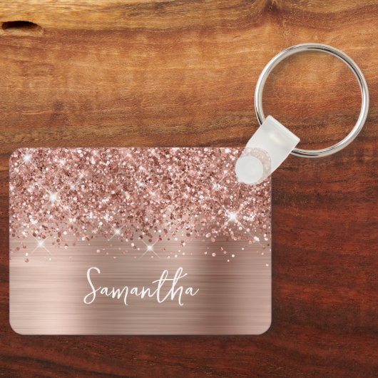 Porte-clés Glittery Rose Gold Glam Name (Recto)