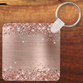 Porte-clés Glittery Rose Gold Glam pour votre logo (Verso)