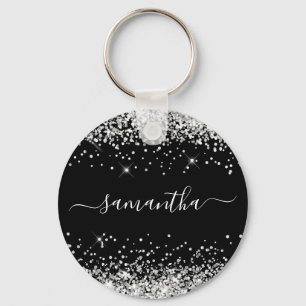 Porte-clés Glittery Silver and Black Girl Name
