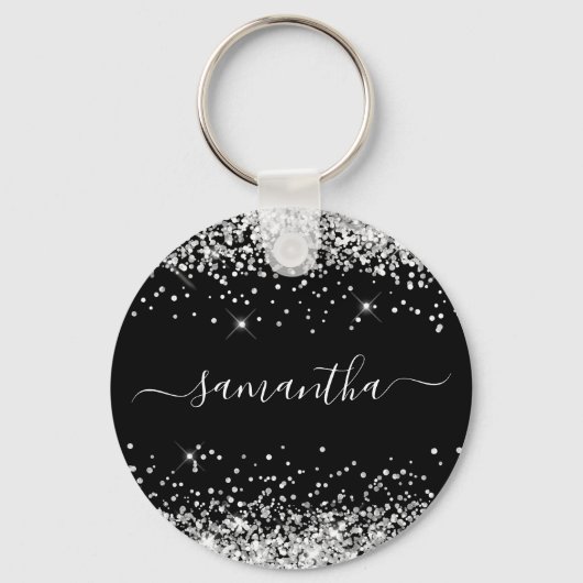 Porte-clés Glittery Silver and Black Girl Name (Recto)