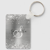 Porte-clés Glittery Silver Foil Elegant Monogrammed (Verso)