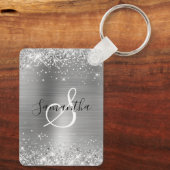 Porte-clés Glittery Silver Foil Elegant Monogrammed (Verso)