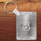 Porte-clés Glittery Silver Foil Elegant Monogrammed (Recto)