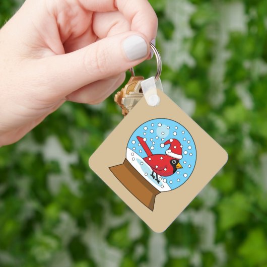 Porte-clés Globe des neiges avec cardinal rouge mignon (main)