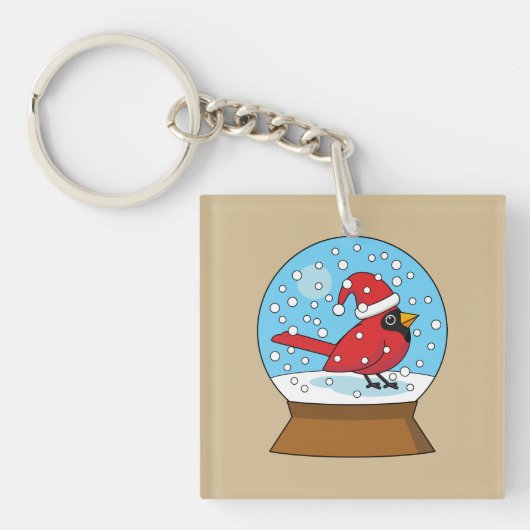 Porte-clés Globe des neiges avec cardinal rouge mignon (Devant)