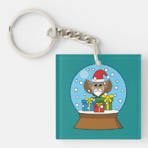 Porte-clés Globe des neiges avec Chouette du Père Noël