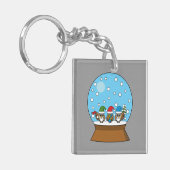 Porte-clés Globe des neiges avec trois Chouettes Gnomes (Devant gauche)