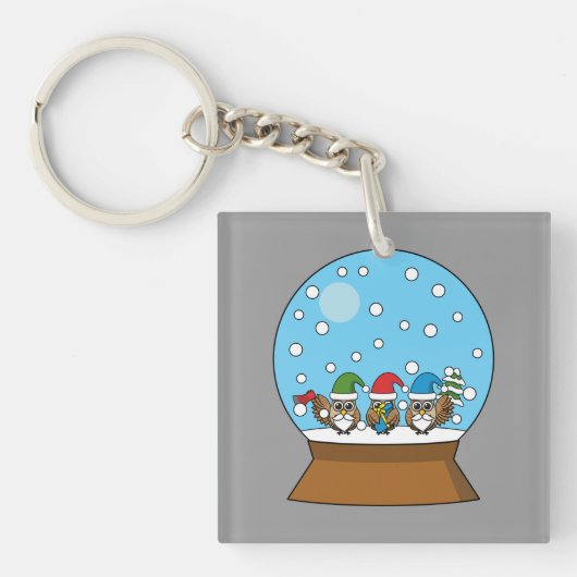 Porte-clés Globe des neiges avec trois Chouettes Gnomes (Devant)