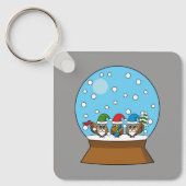 Porte-clés Globe des neiges avec trois Chouettes Gnomes (Recto)