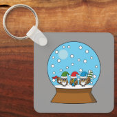 Porte-clés Globe des neiges avec trois Chouettes Gnomes (Recto)