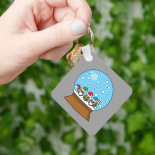 Porte-clés Globe des neiges avec trois Chouettes Gnomes