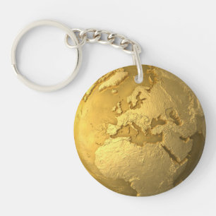 Porte-clés Globe d'or - la terre en métal. L'Europe, 3d