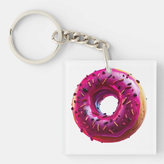 Porte-clés Glossy Pink Donut with Dark Sprinkles (Devant)