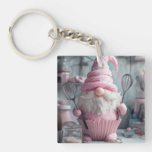 Porte-clés Gnome Cupcake à pâtisserie rose adorable