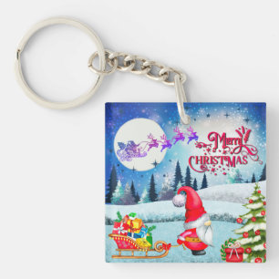 Porte-clés Gnome de Noël enneigé et cadeaux du traîneau du Pè