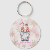 Porte-clés Gnome de Noël rose flocons d'or (Recto)