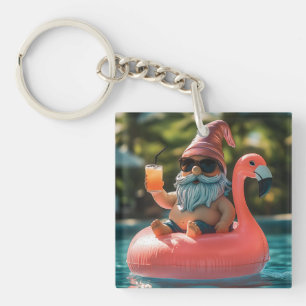 Porte-clés Gnome d'été en lunettes de soleil sur flotteur de