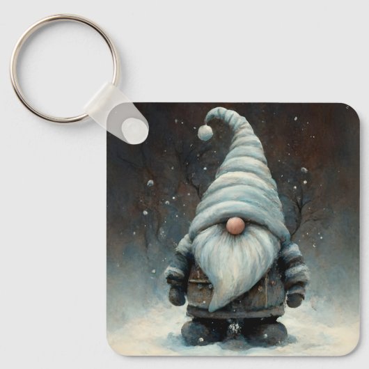 Porte-clés Gnome d'hiver dans une forêt de neige (Recto)