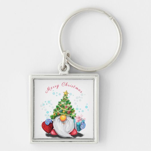 Porte-clés Gnome mignonne avec arbre de Noël Casquette et cad (Devant)