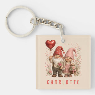 Porte-clés Gnomes de la Saint-Valentin floraux personnalisés