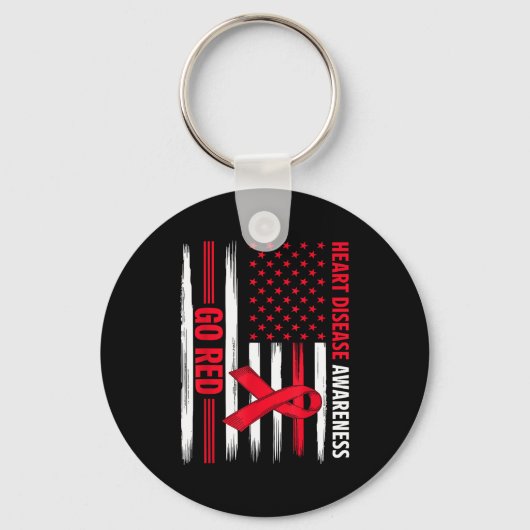 Porte-clés Go Red Heart Disease American Flag Heart Disease A (Recto)