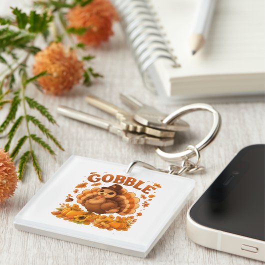 Porte-clés Gobble Turkey Cute Thanksgiving Fall Quote (Devant Droit)